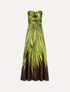 Oscar De La Renta Palm Leaves Print Strapless Cutout Silk Gown In Multi
