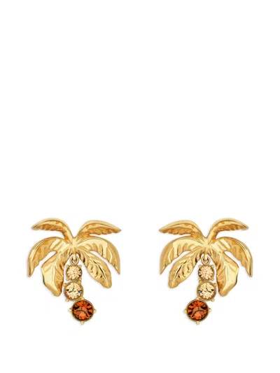 Oscar De La Renta Palm Tree Crystal-embellished Gold-tone Clip Earrings In Multi