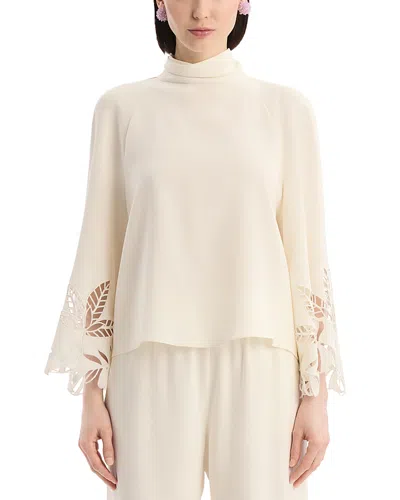 Oscar De La Renta Palm Tree Cutout Georgette Blouse In White