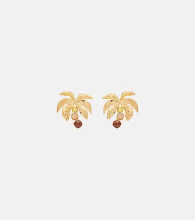 Oscar De La Renta Palm Tree Crystal-embellished Gold-tone Clip Earrings