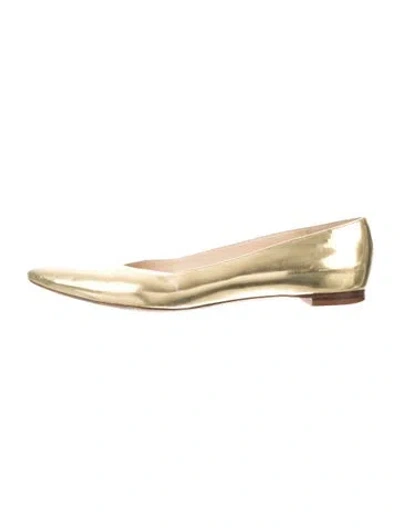 Pre-owned Oscar De La Renta Patent Leather Flats In Gold/metallic