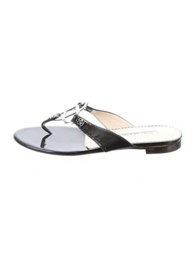Pre-owned Oscar De La Renta Patent Leather Flip Flops In Blue