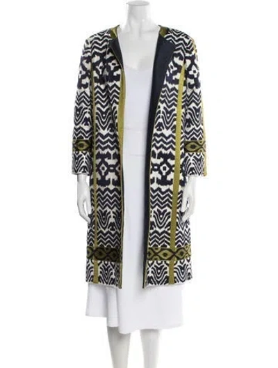 Pre-owned Oscar De La Renta Patterned Coat In Blue/white