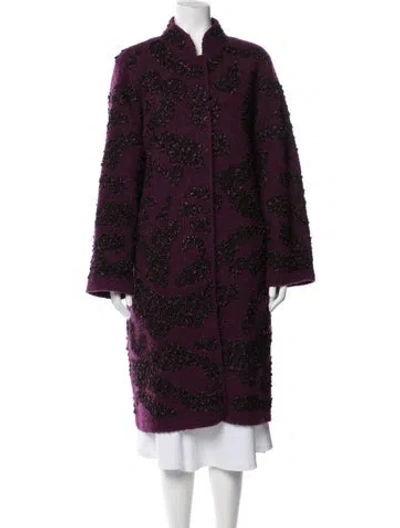 Pre-owned Oscar De La Renta Patterned Coat In Purple