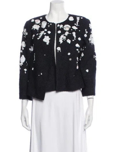 Pre-owned Oscar De La Renta Patterned Jacket In Blue