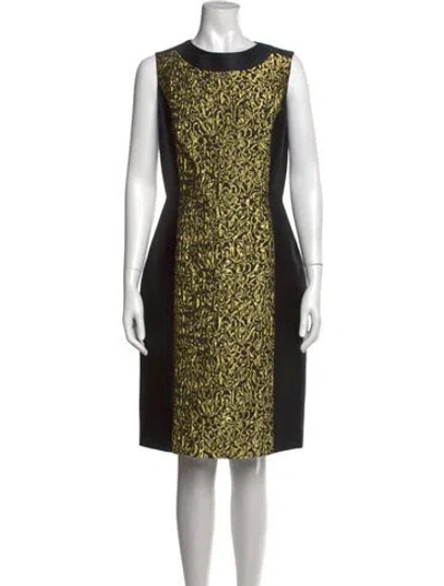 Pre-owned Oscar De La Renta Patterned Knee-length Dress In Black