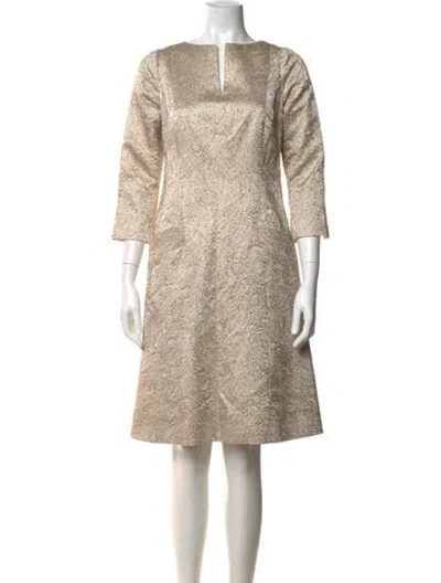 Pre-owned Oscar De La Renta Patterned Knee-length Dress In Gold/neutrals