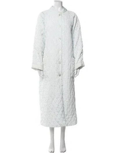 Pre-owned Oscar De La Renta Patterned Lace Trim Embellishment Robe In Blue