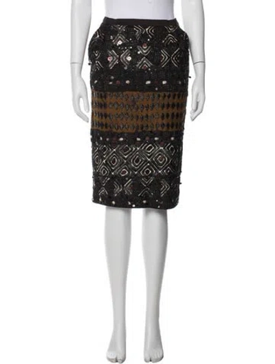 Pre-owned Oscar De La Renta Patterned Midi Length Skirt In Black