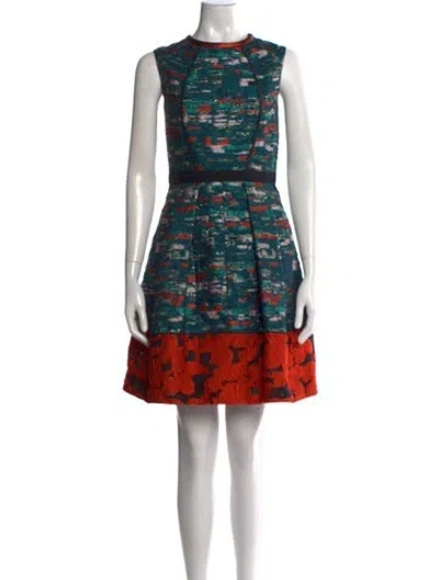 Pre-owned Oscar De La Renta Patterned Mini Dress In Green