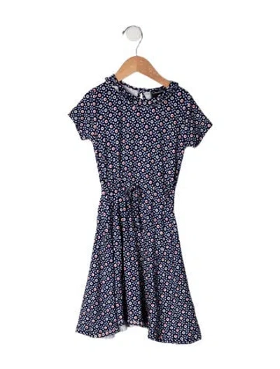Pre-owned Oscar De La Renta Kids' Patterned Print Short Sleeve Dress In Blue