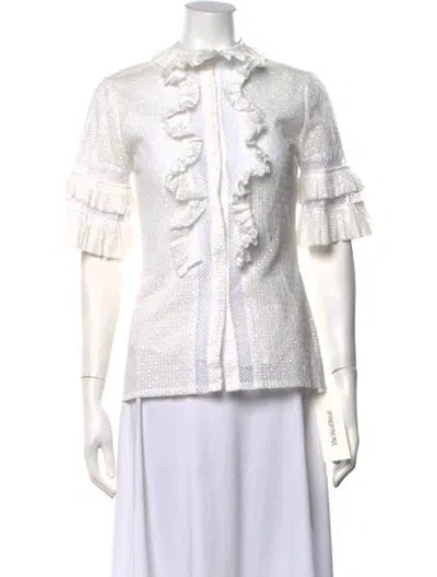 Pre-owned Oscar De La Renta Patterned Short Sleeve Blouse In Neutrals