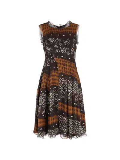 Pre-owned Oscar De La Renta Patterned Sleeveless Dress In Brown
