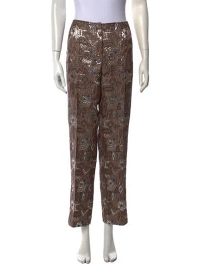 Pre-owned Oscar De La Renta Patterned Straight Leg Pants In Metallic/neutrals
