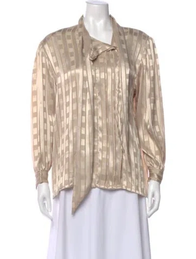 Pre-owned Oscar De La Renta Patterned Tie Neck Blouse In Neutral