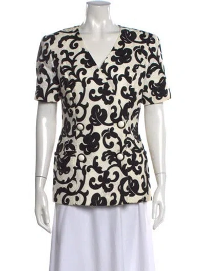 Pre-owned Oscar De La Renta Patterned V-neck Blouse In Black