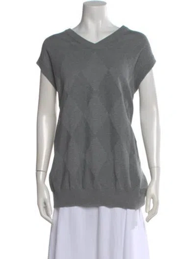 Pre-owned Oscar De La Renta Patterned V-neck Sweater In Gray