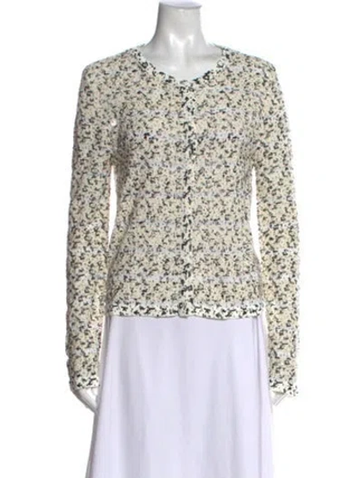 Pre-owned Oscar De La Renta Patterned V-neck Sweater In Neutral