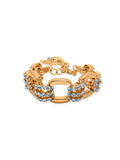 Oscar De La Renta Pavé-crystal Link Bracelet In Aquamarine