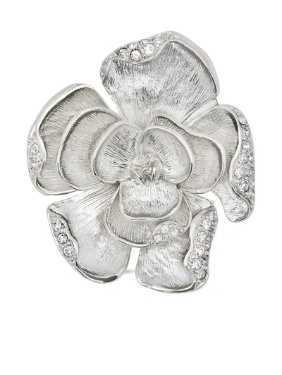 Oscar De La Renta Pavé Rose Brooch In Silver