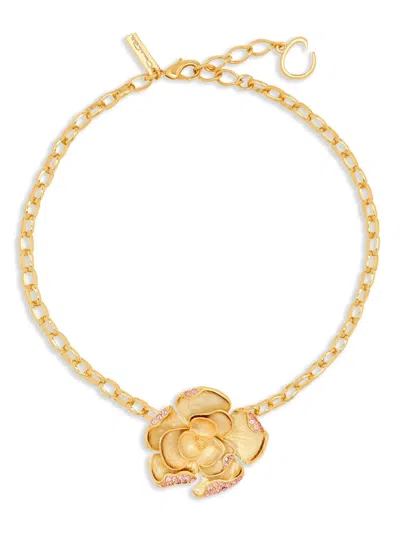 Oscar De La Renta Pavé Rose Pendant Necklace In Gold