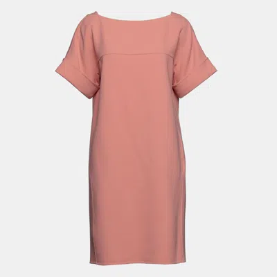 Pre-owned Oscar De La Renta Peach Wool Shift Dress L (us 10) In Pink
