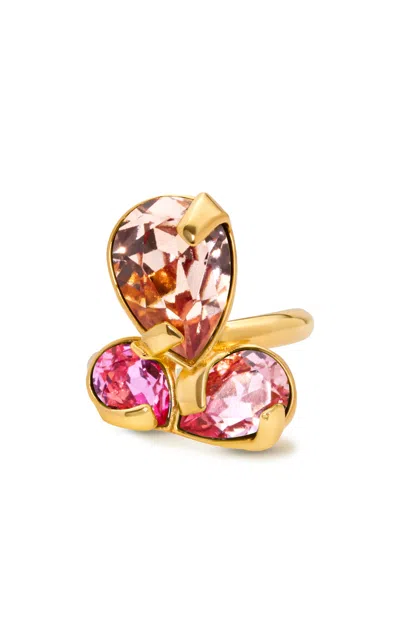 Oscar De La Renta Pear Rhinestone Cluster Ring In Gold