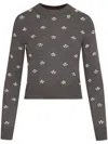 Oscar De La Renta Pearl Cabochon Pullover In Grey