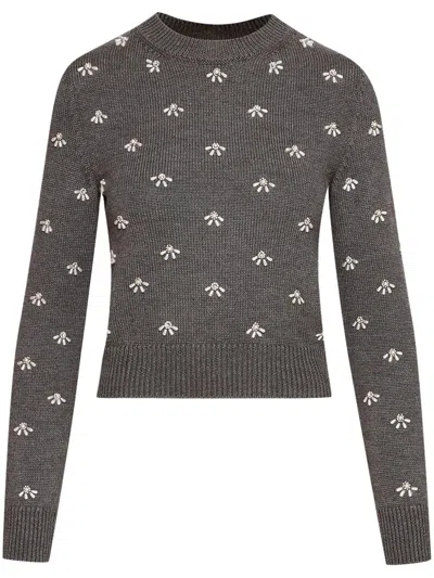 Oscar De La Renta Pearl Cabochon Sweater In Grey