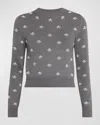 Oscar De La Renta Pearl Cabochon Wool Pullover In Charcoal