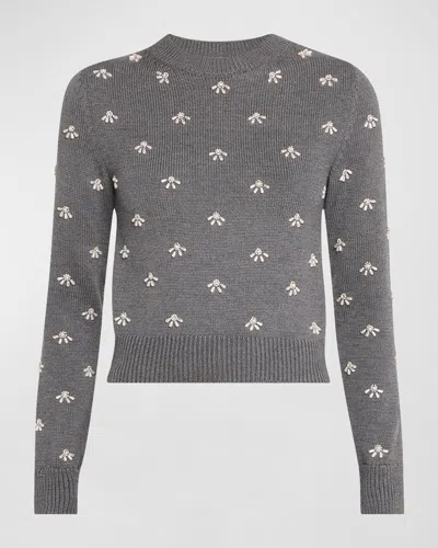 OSCAR DE LA RENTA PEARL CABOCHON WOOL PULLOVER
