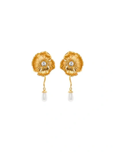 Oscar De La Renta Pearl Drop Flower Earrings