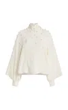 Oscar De La Renta Pearl-embellished Silk-georgette Blouse In Neutral