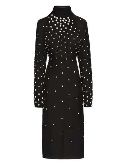 Oscar De La Renta Pearl-embellishment Georgette Midi Dress In Black