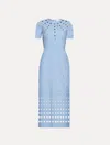 Oscar De La Renta Short-sleeve Eyelet Embroidered Midi Dress In Blue