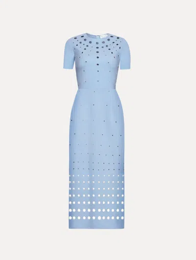 OSCAR DE LA RENTA PEARL EYELET EMBROIDERED DRESS