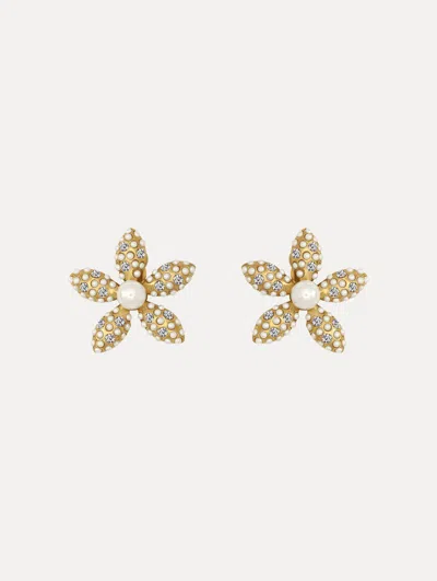 Oscar De La Renta Pearl Flower Clip-on Earrings