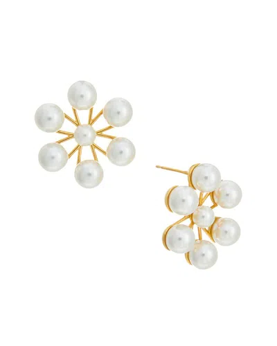 Oscar De La Renta Pearl Flower Stud Earrings In Metallic
