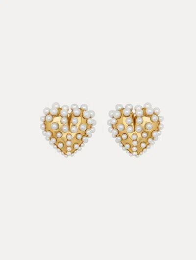 Oscar De La Renta Pearl Heart Clip-on Earrings In White