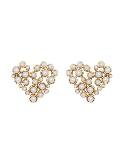 Oscar De La Renta Pearl Heart Clip On-earrings