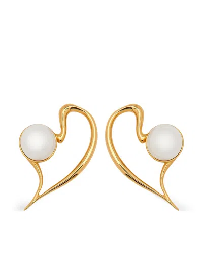 Oscar De La Renta Small Heart-shapped Pearl Earrings In Gold
