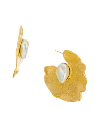 Oscar De La Renta Pearl Lilypad Hoop Earrings In Gold