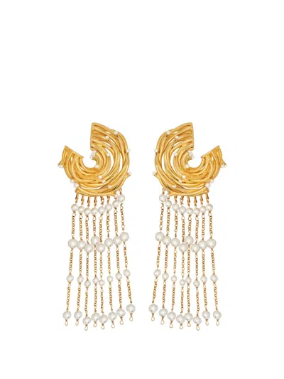 Oscar De La Renta Pearl Nest Chandelier Clip-on Earrings In Gold