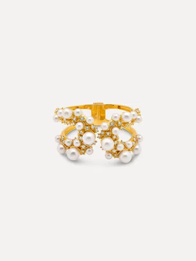 OSCAR DE LA RENTA PEARL PAV CLUSTER CUFF BRACELET