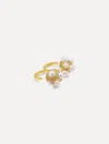 Oscar De La Renta Pearl Pav Cluster Double Ring In Gold