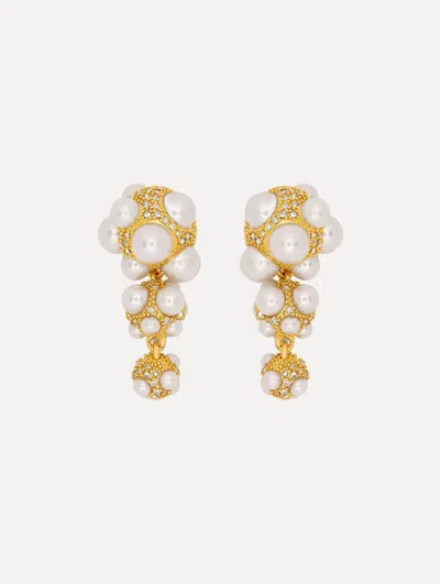 OSCAR DE LA RENTA PEARL PAV CLUSTER DROP EARRINGS