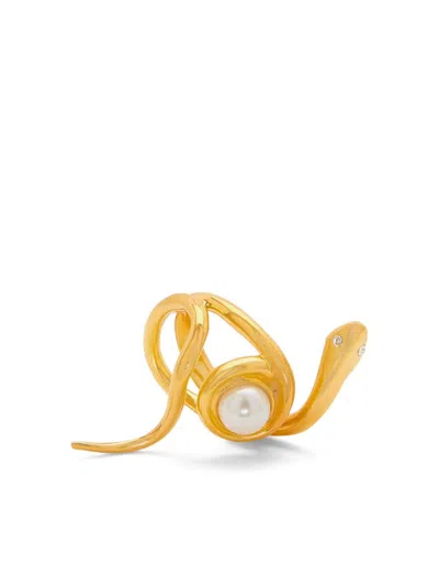 Oscar De La Renta Pearl Snake Ring In Gold