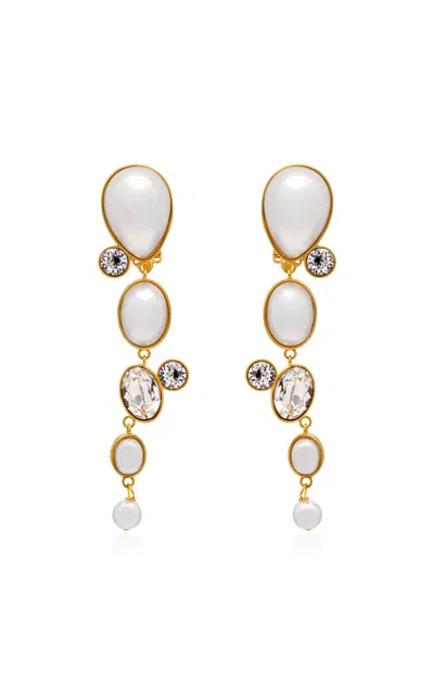 Oscar De La Renta Pearls And Stones Drop Earrings In Gold