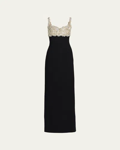 Oscar De La Renta Sleeveless Mother Of Pearl Embroidered Bustier Gown In Metallic