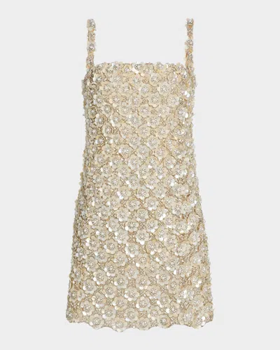OSCAR DE LA RENTA PEARLY EMBROIDERED SLEEVELESS MINI DRESS
